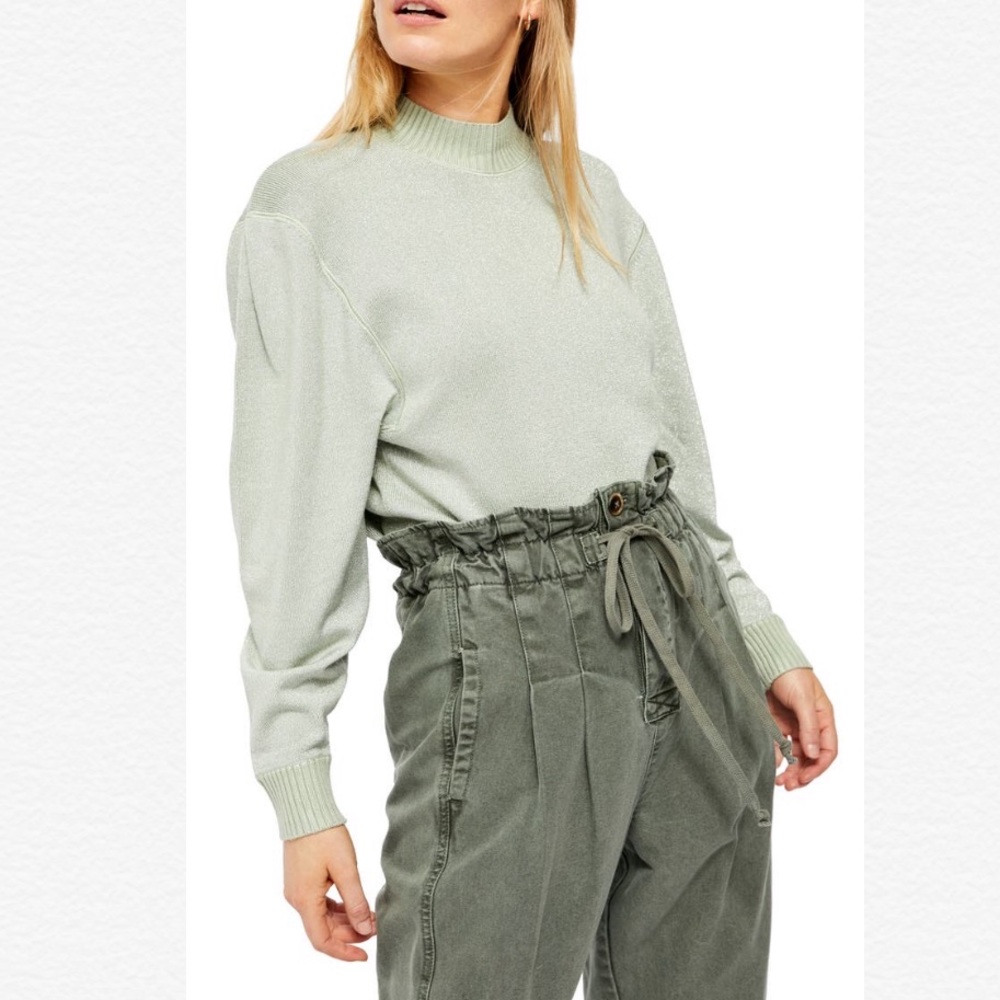 Free People Mock Neck Puffed Sleeves Sweater
